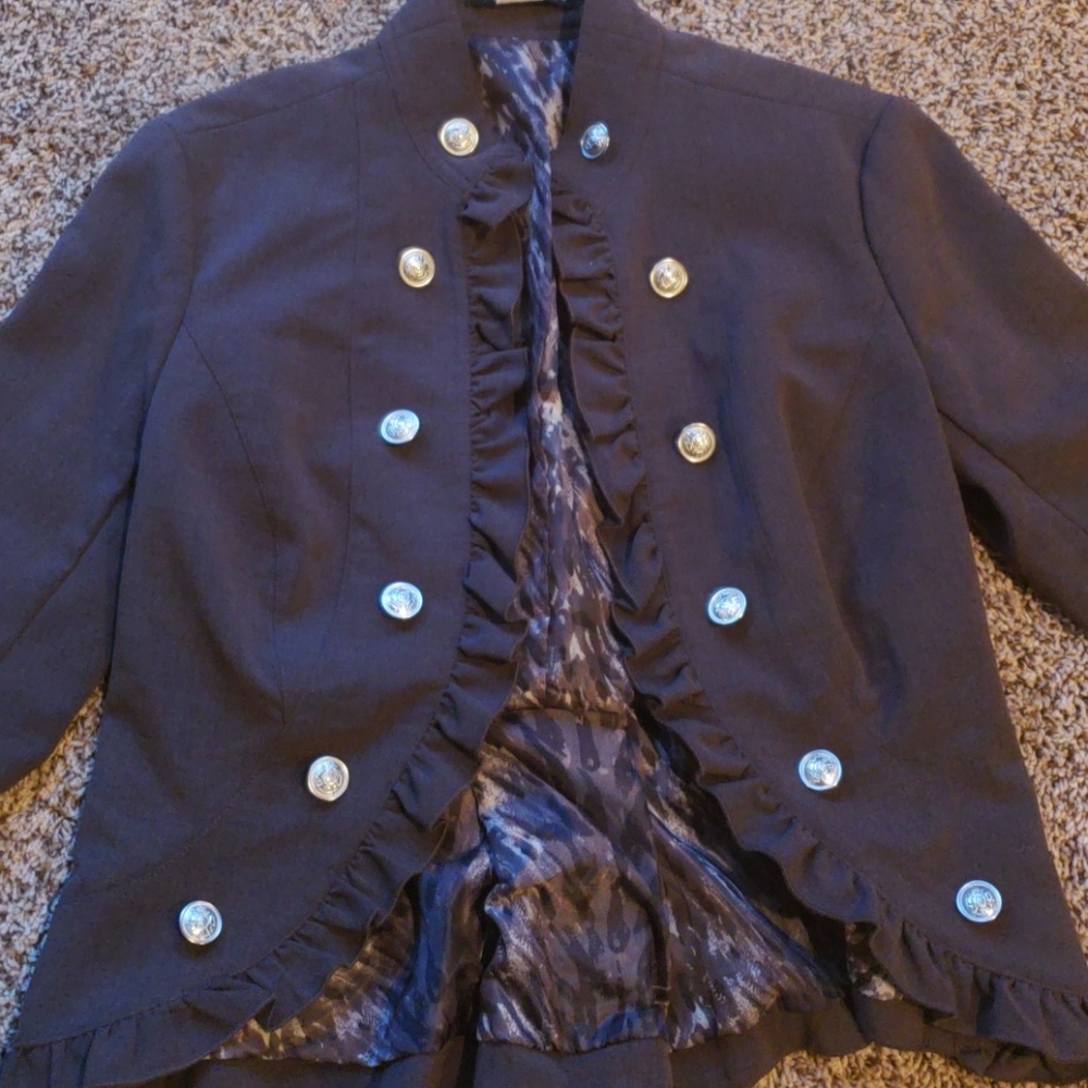 Apostrophe Ruffled Military Style Blazer